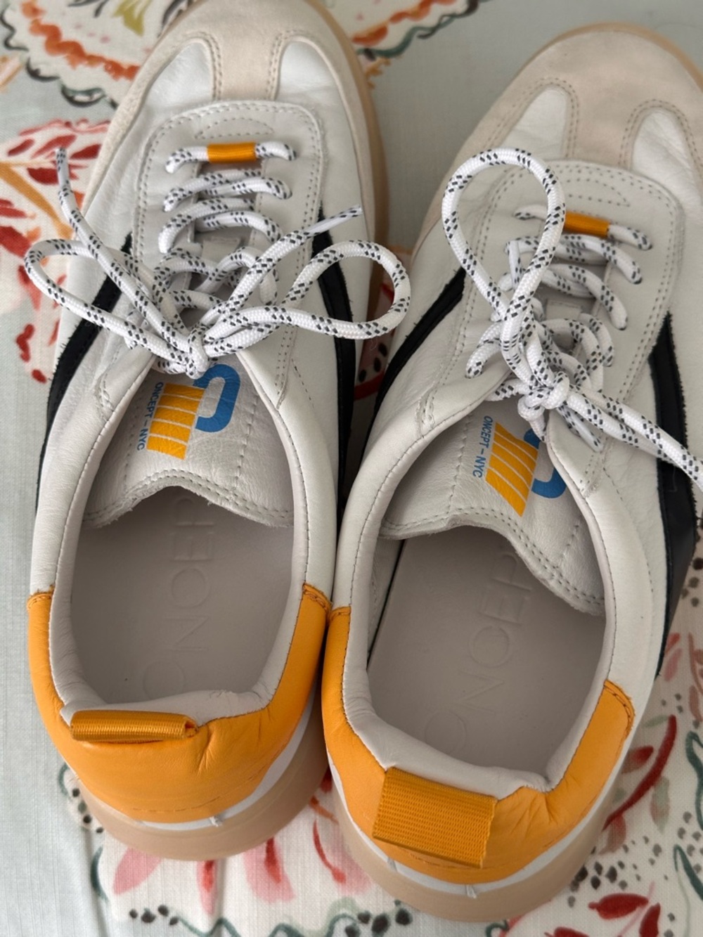 White & Yellow Women's Low-Top Sneakers - Picture 5 of 6